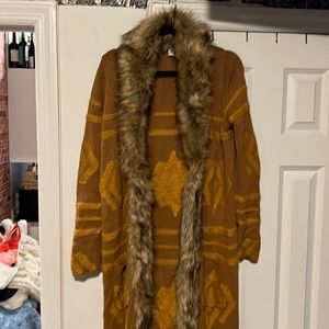 lombardi faux fur long cardigan